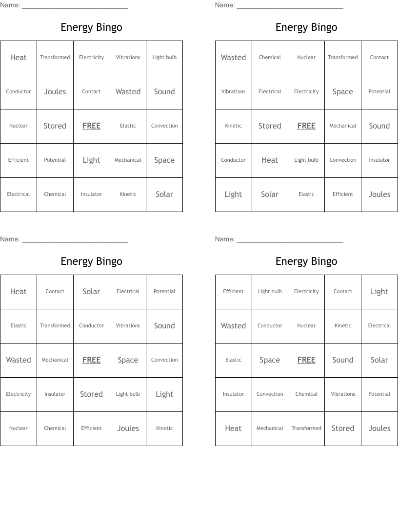 Energy Bingo