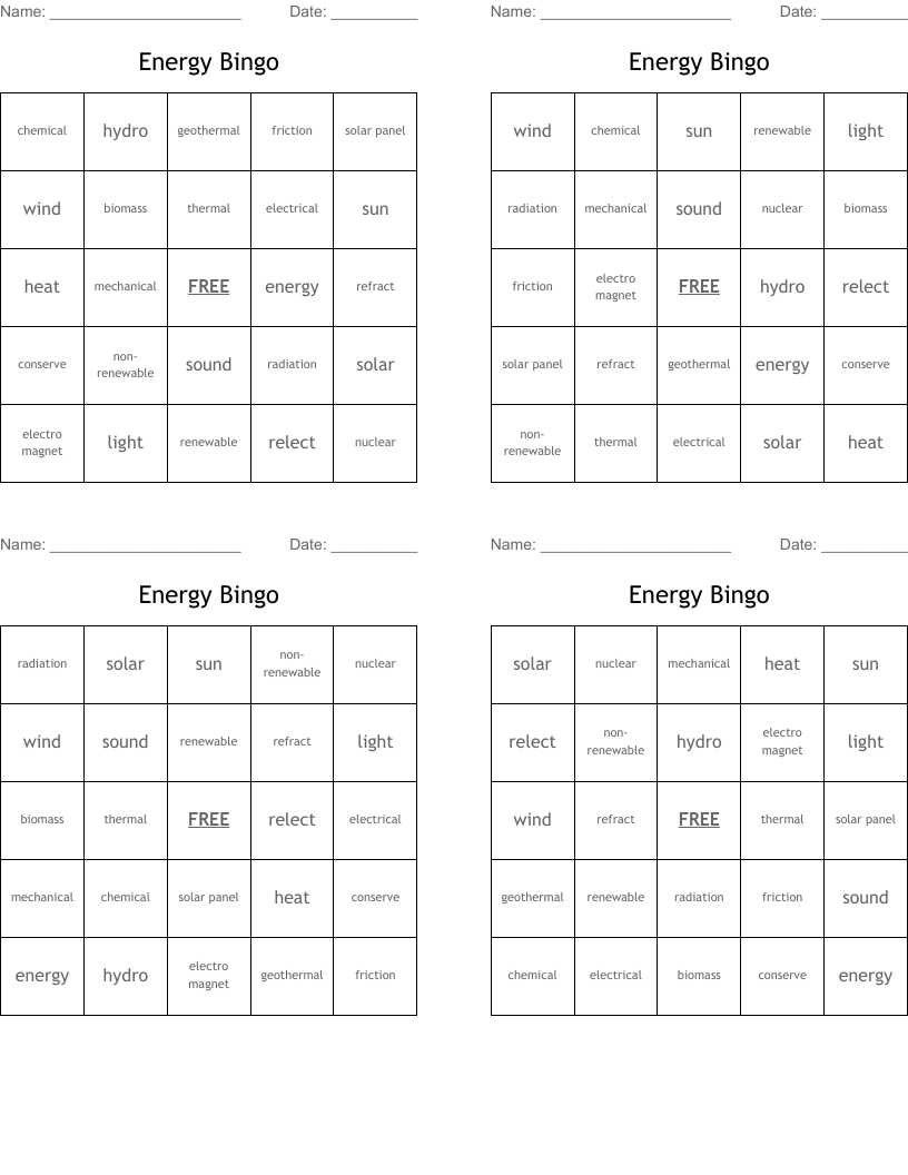 Energy Bingo