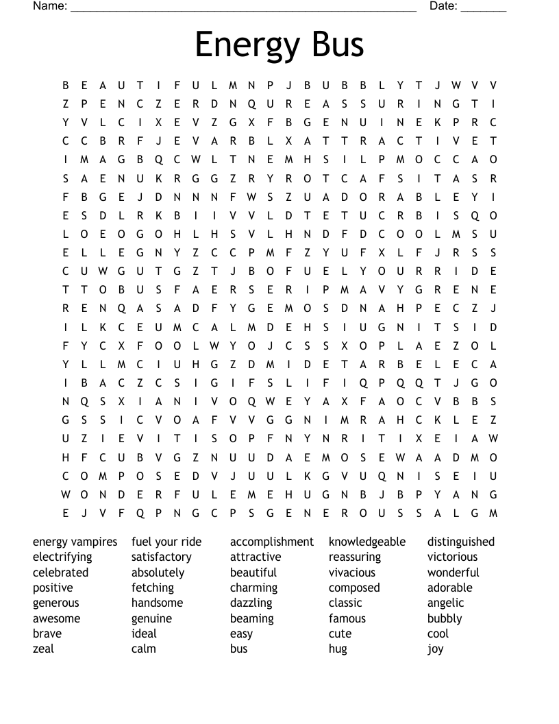 Energy Bus Word Search