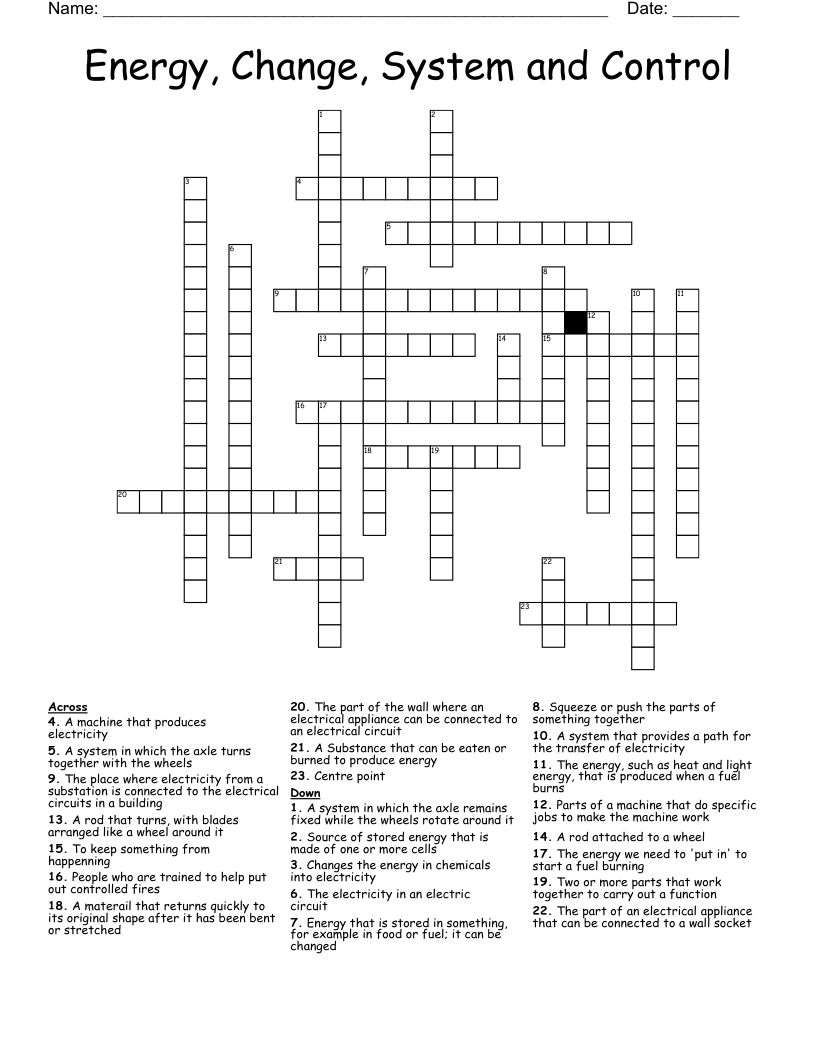 Energy, Change, System and Control Crossword