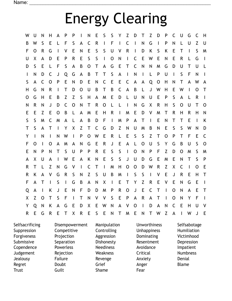 Energy Clearing Word Search