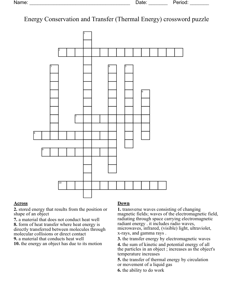Energy Conservation and Transfer (Thermal Energy) crossword puzzle