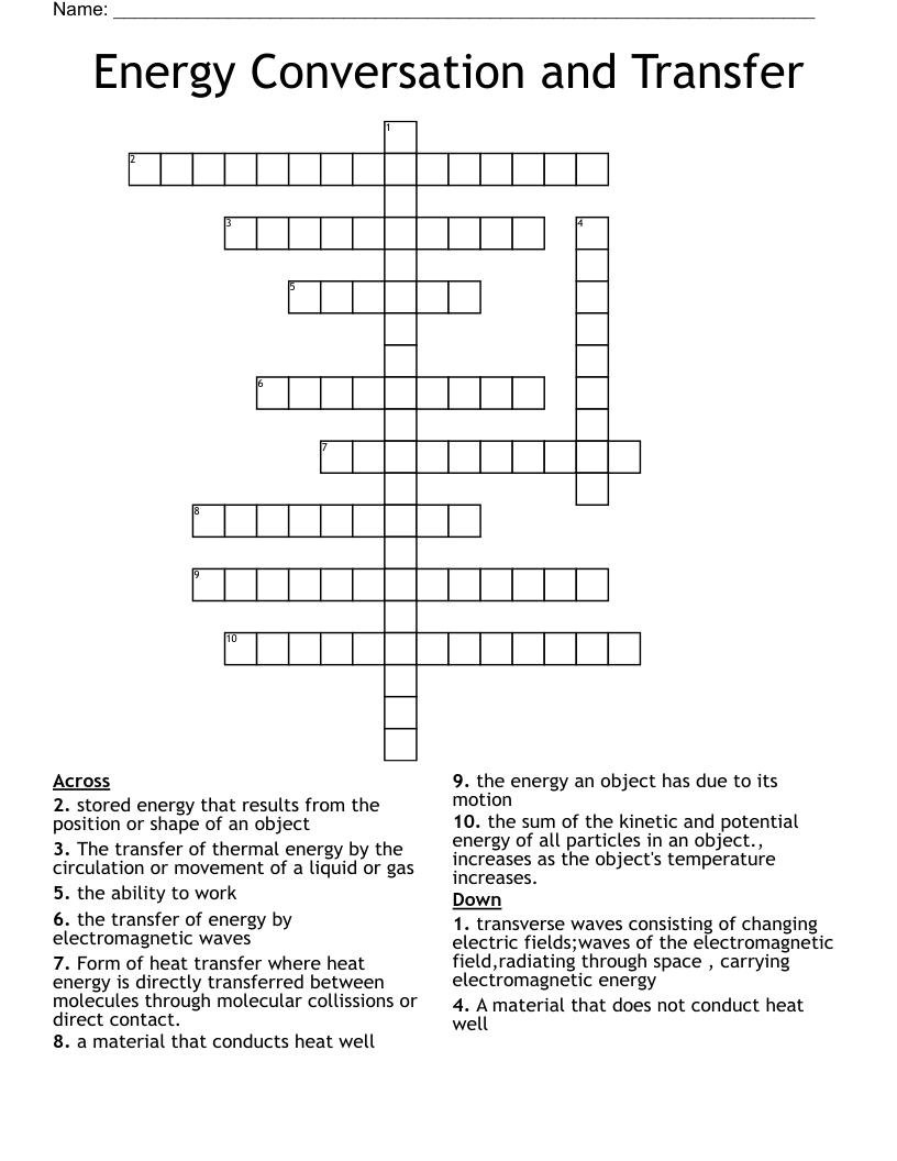 Energy Conversation and Transfer Crossword