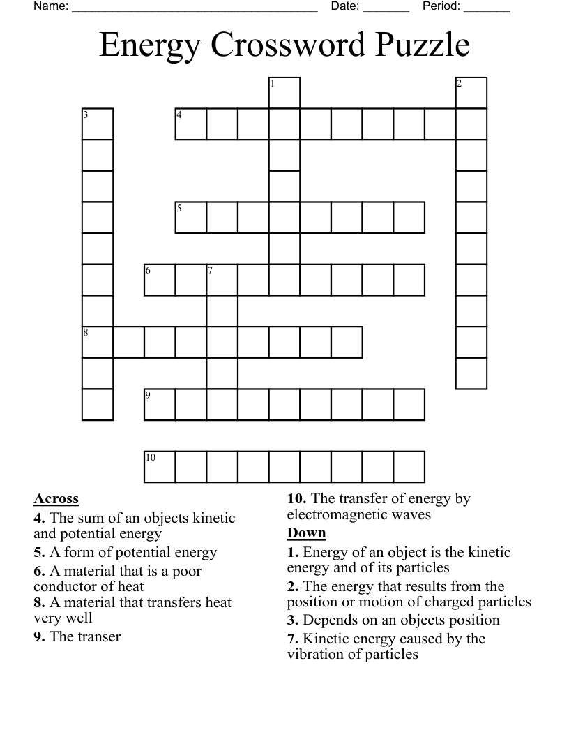 Energy Crossword Puzzle