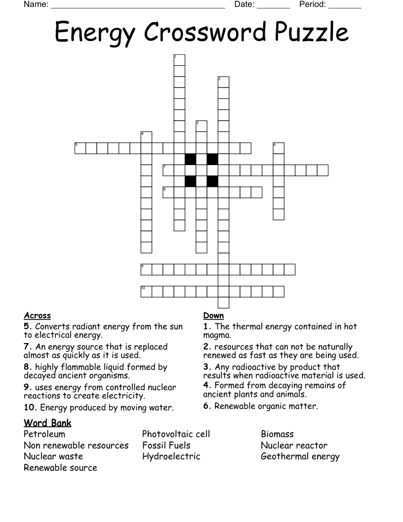 Energy Crossword Puzzle
