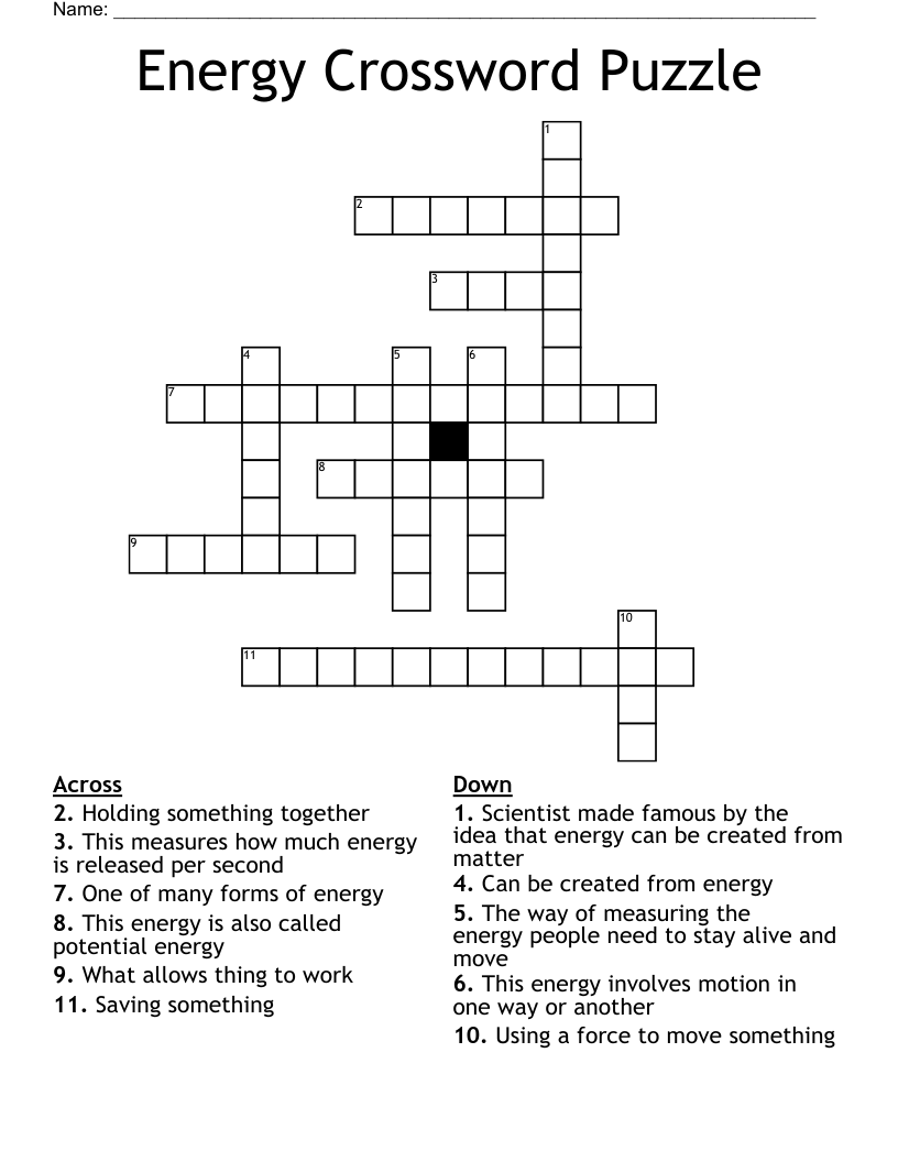 Energy Crossword Puzzle