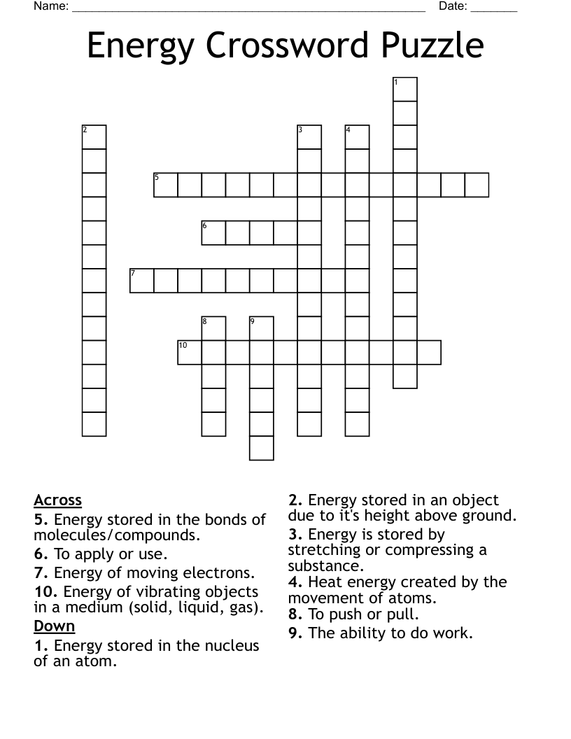 Energy Crossword Puzzle 