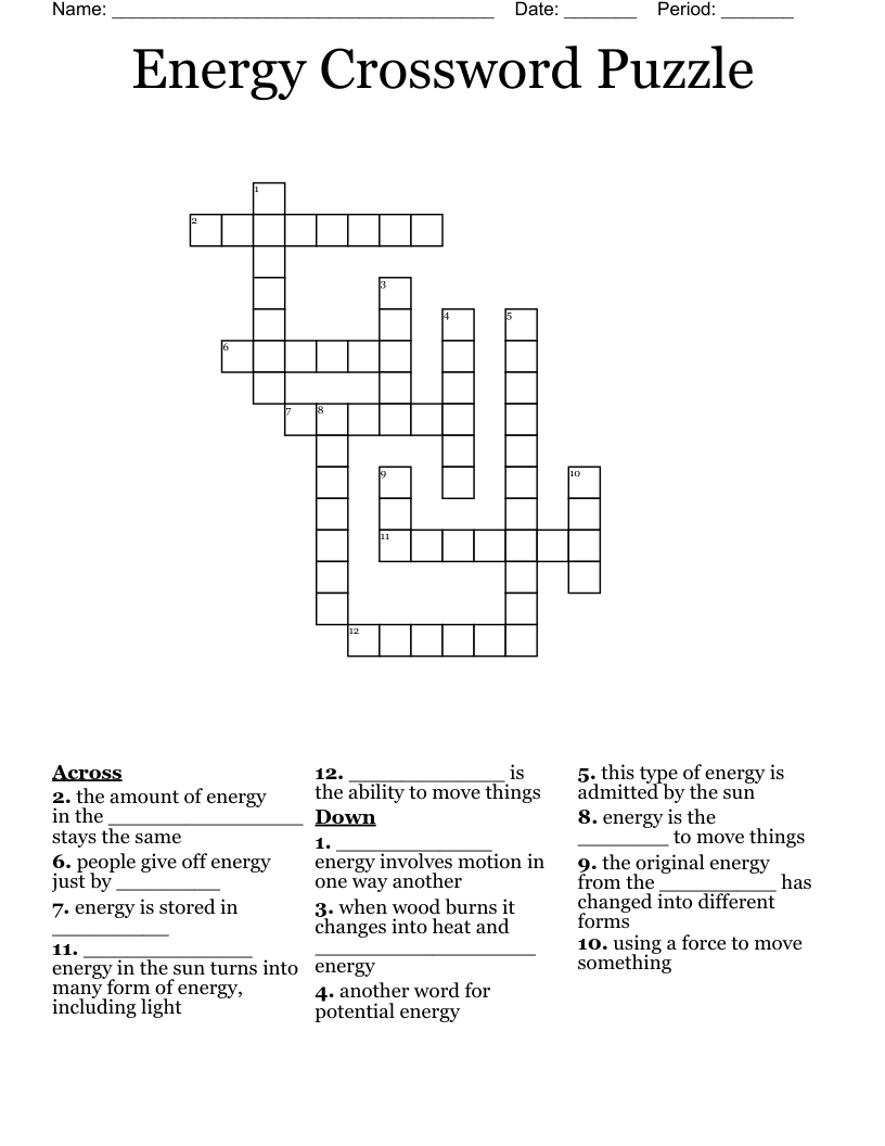 Energy Crossword Puzzle 