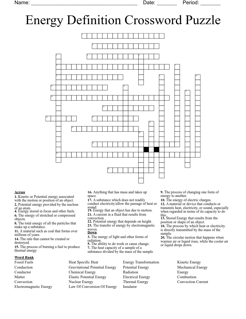 Energy Definition Crossword Puzzle
