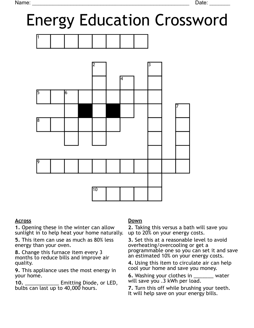 Energy Education Crossword