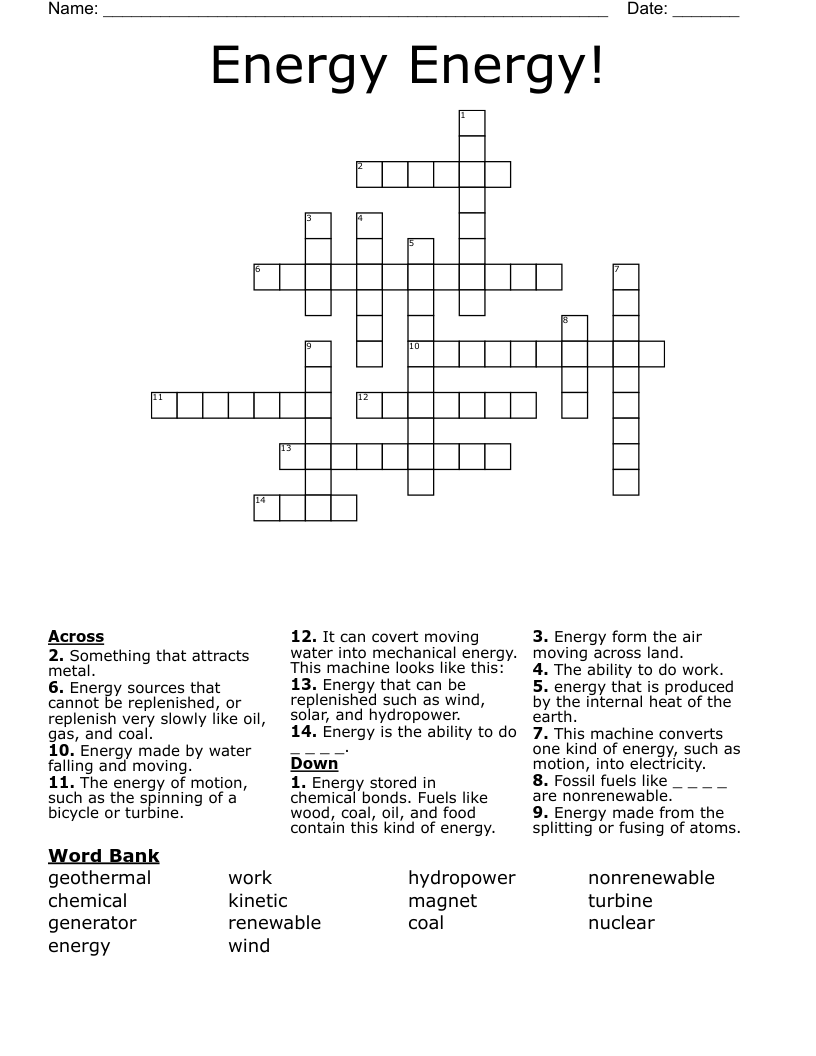 Energy Energy! Crossword