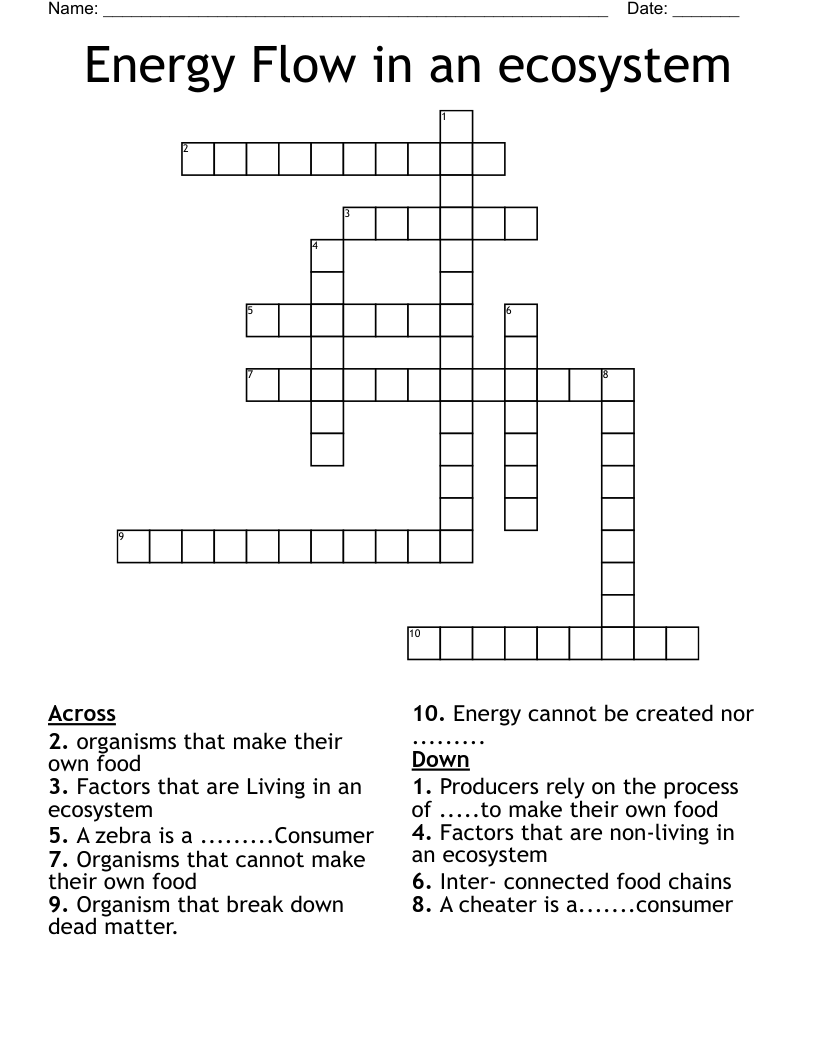 Energy Flow in an ecosystem Crossword
