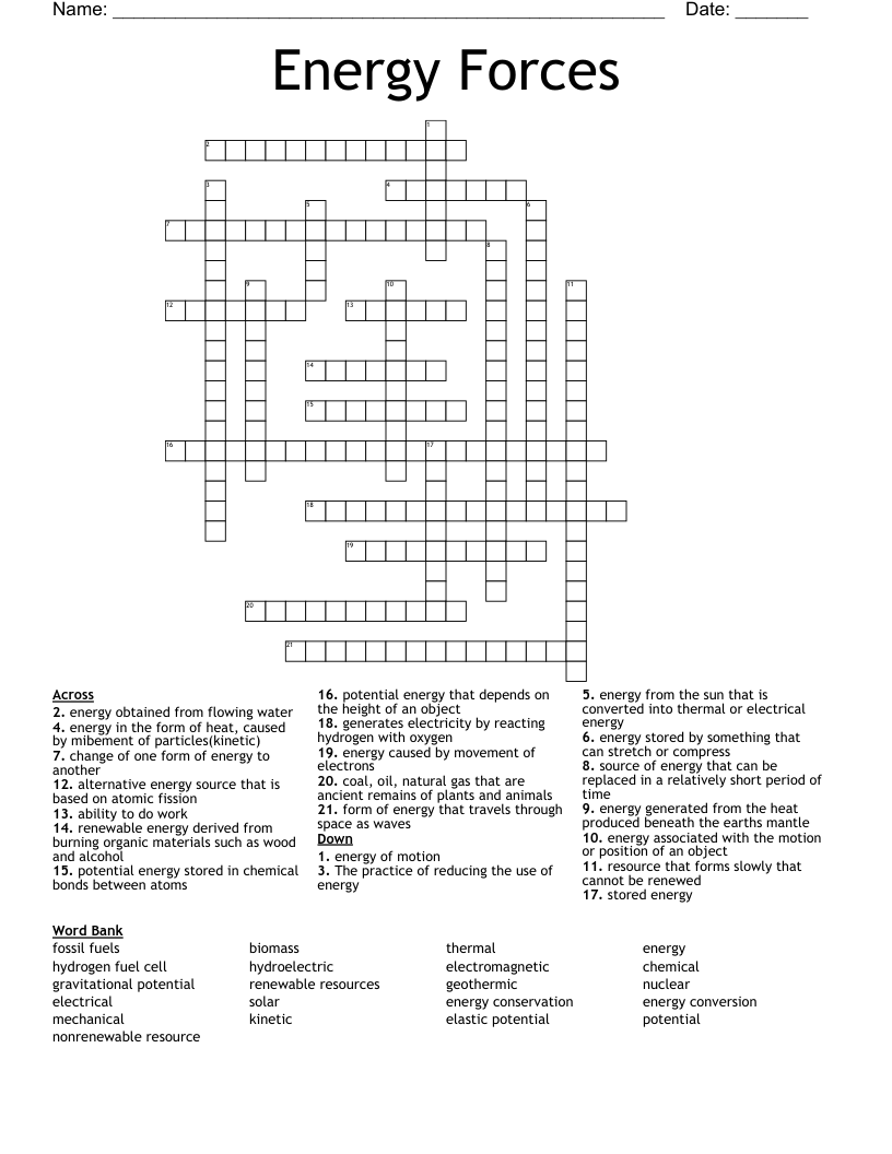 Energy Forces Crossword