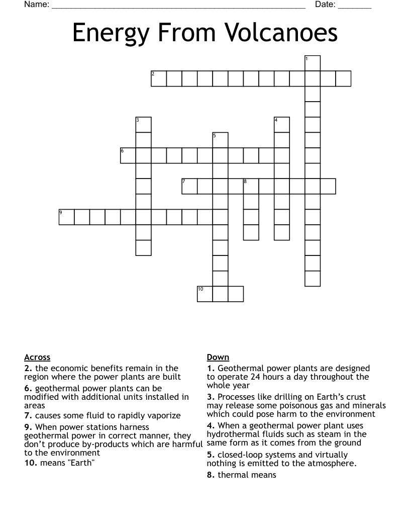 Energy From Volcanoes Crossword