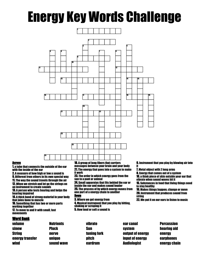 Energy Key Words Challenge Crossword