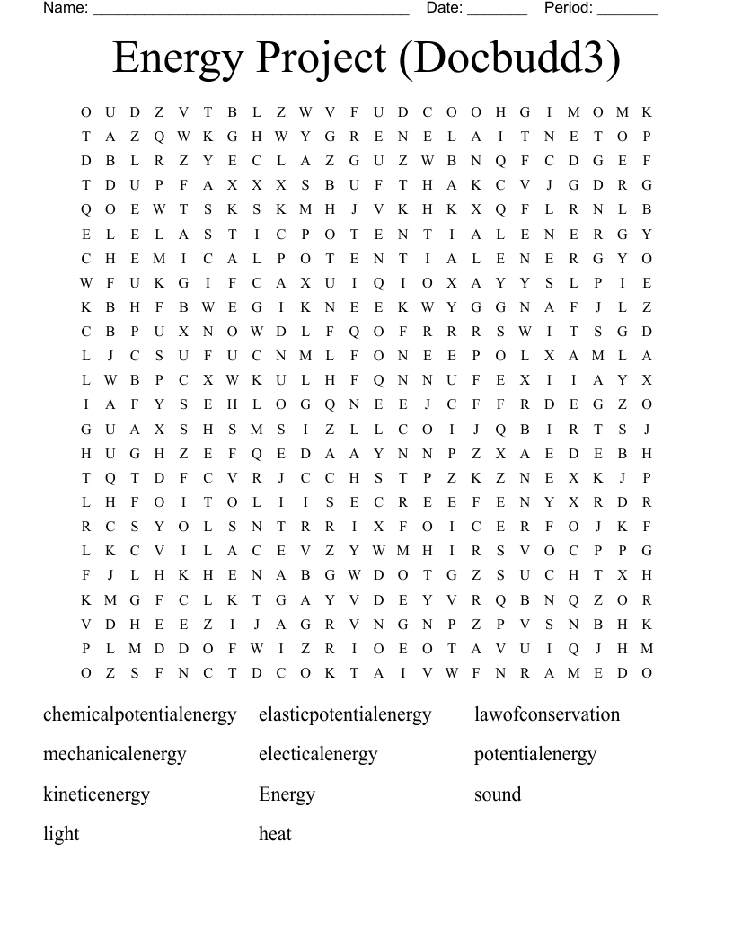 Energy Project (Docbudd3) Word Search