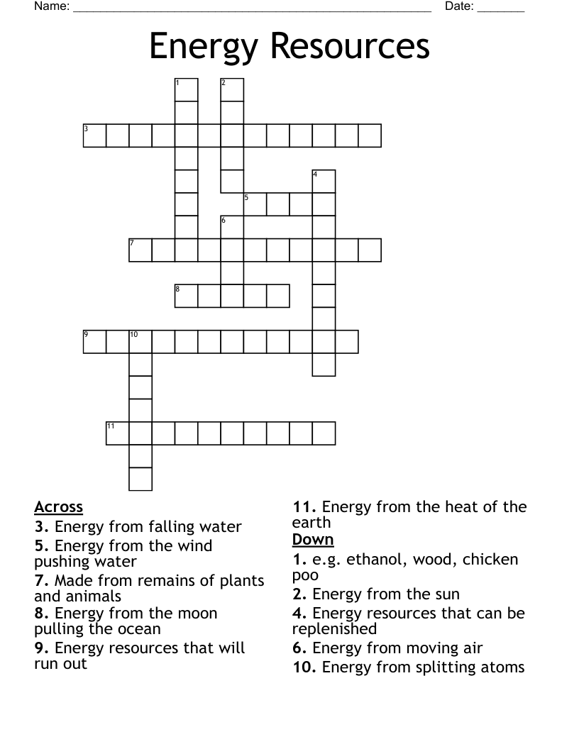 Energy Resources Crossword
