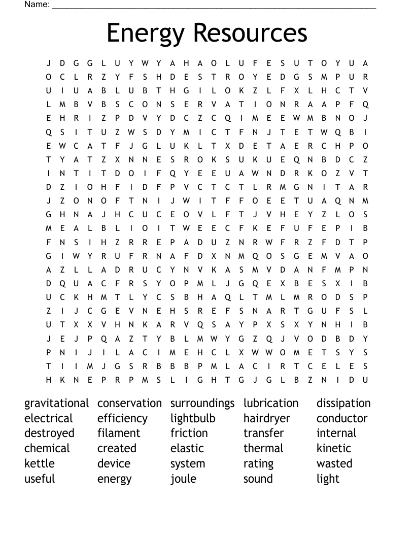Energy Resources Word Search