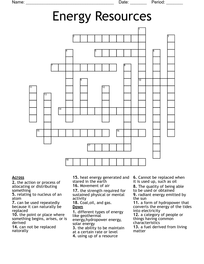 Energy Resources Crossword
