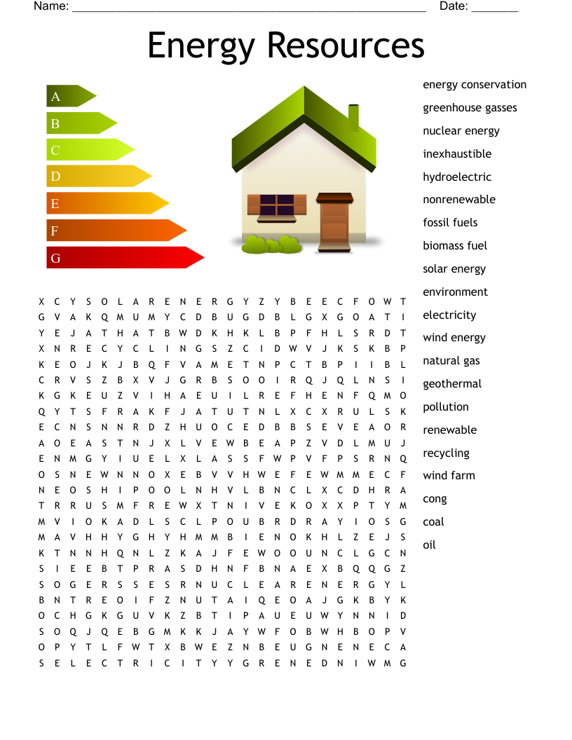 Energy Resources  Word Search