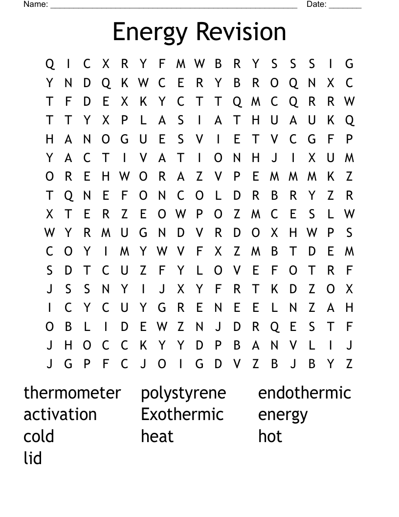 Energy Revision Word Search