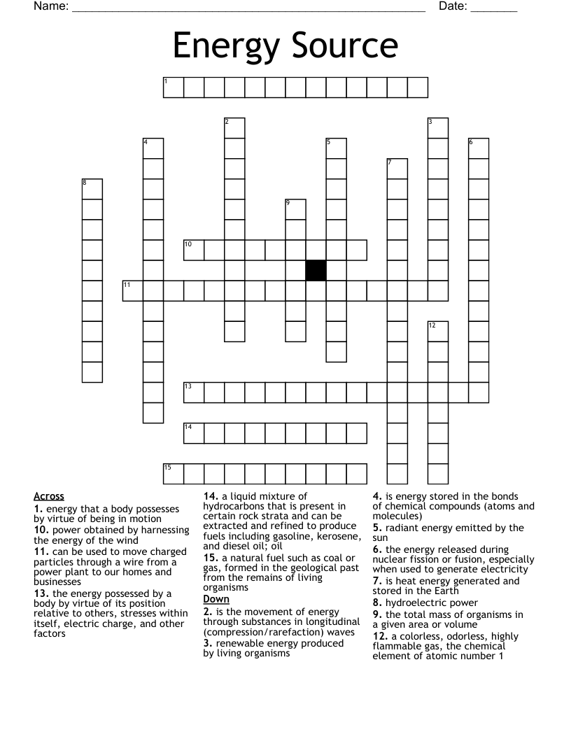Energy Source Crossword