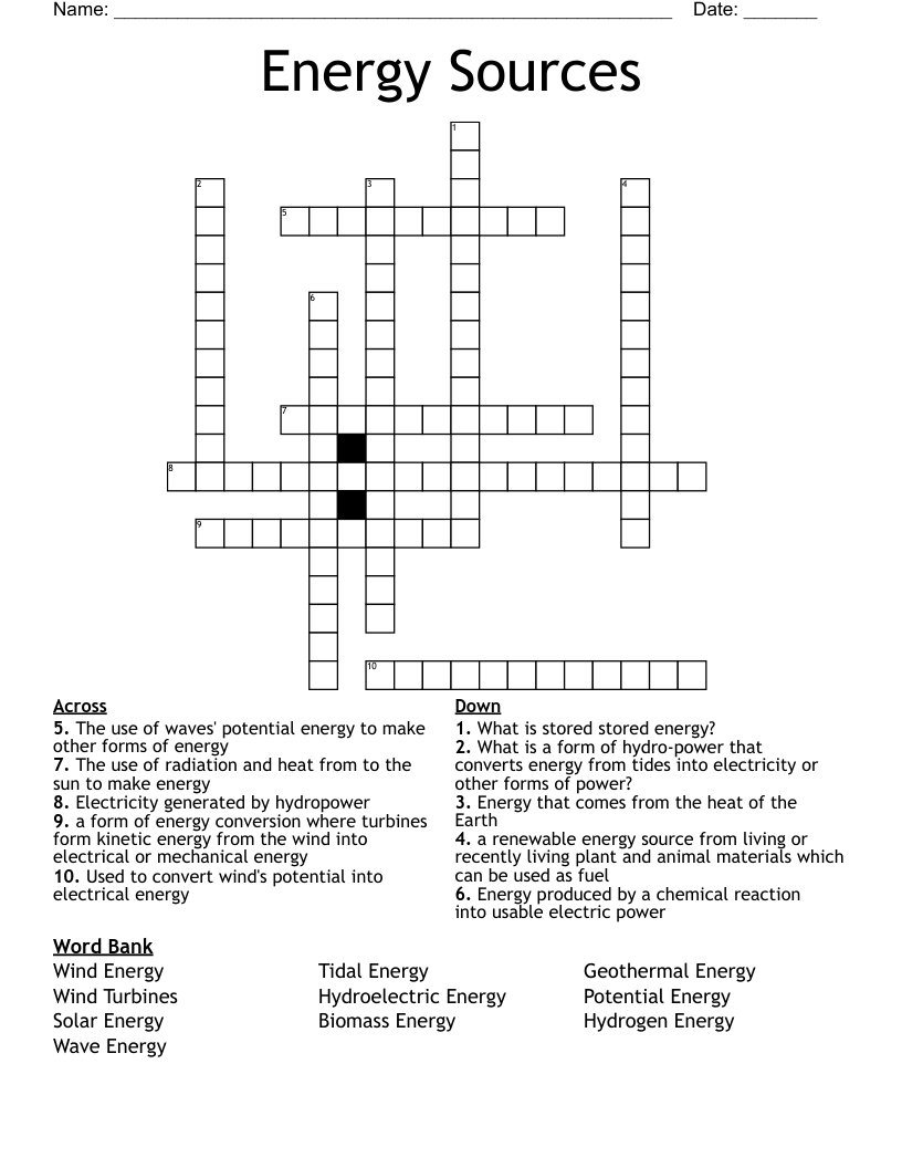 Energy Sources Crossword
