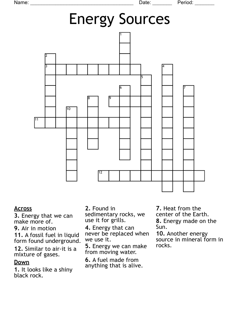 Energy Sources Crossword