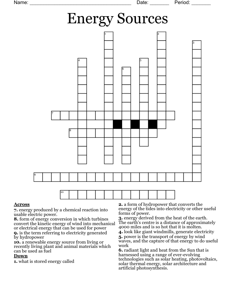 Energy Sources Crossword