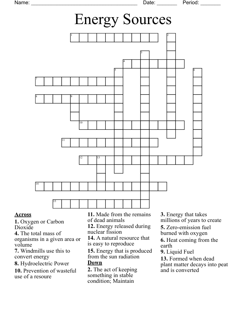 Energy Sources Crossword