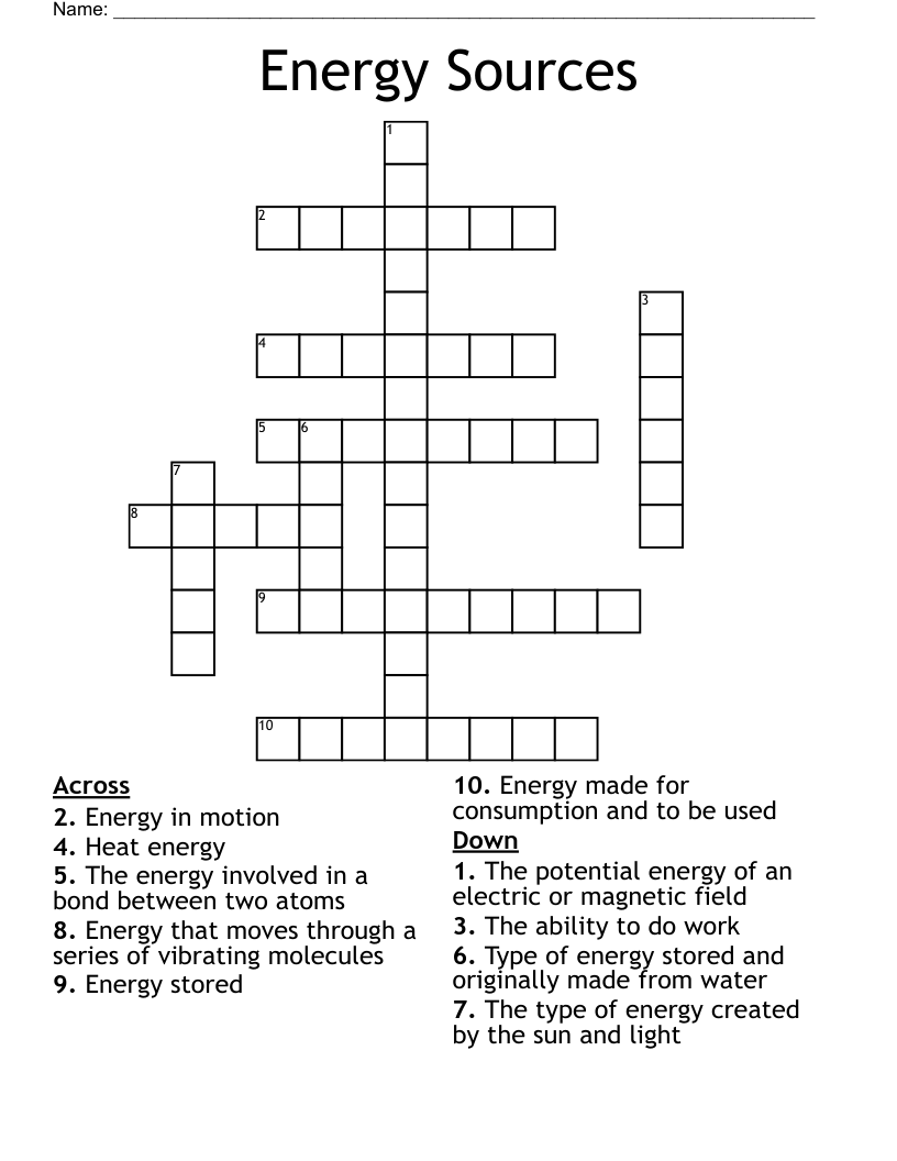 Energy Sources Crossword