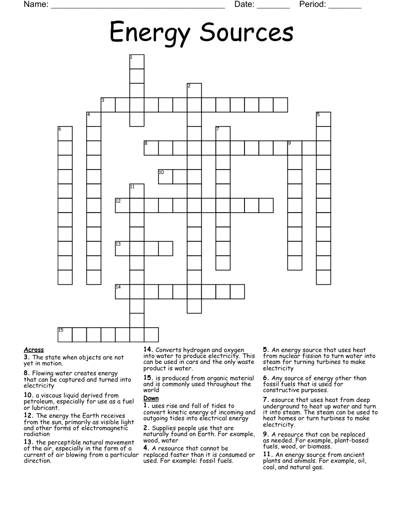Energy Sources Crossword