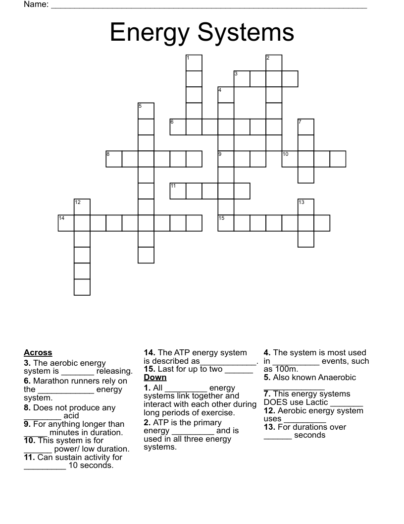 Energy Systems Crossword