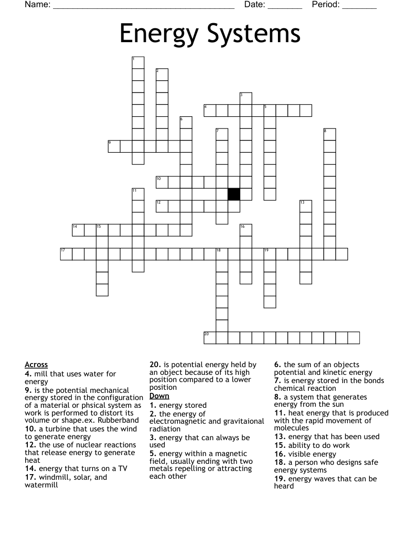 Energy Systems Crossword