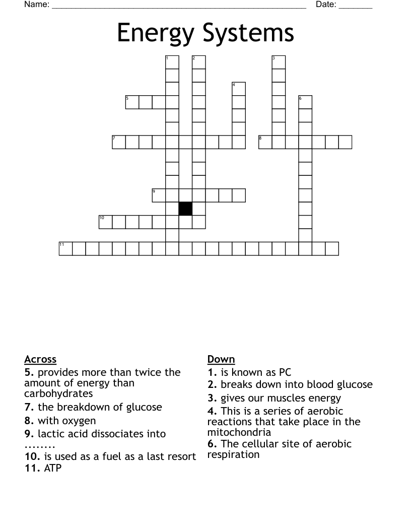 Energy Systems Crossword