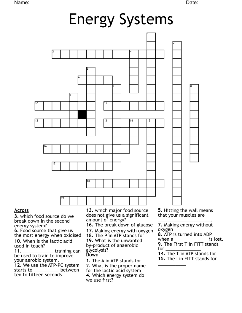 Energy Systems Crossword
