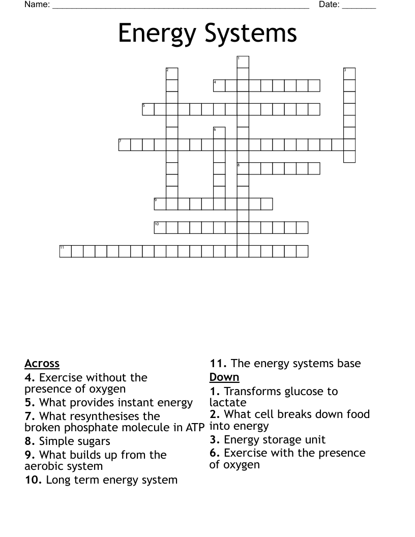 Energy Systems Crossword