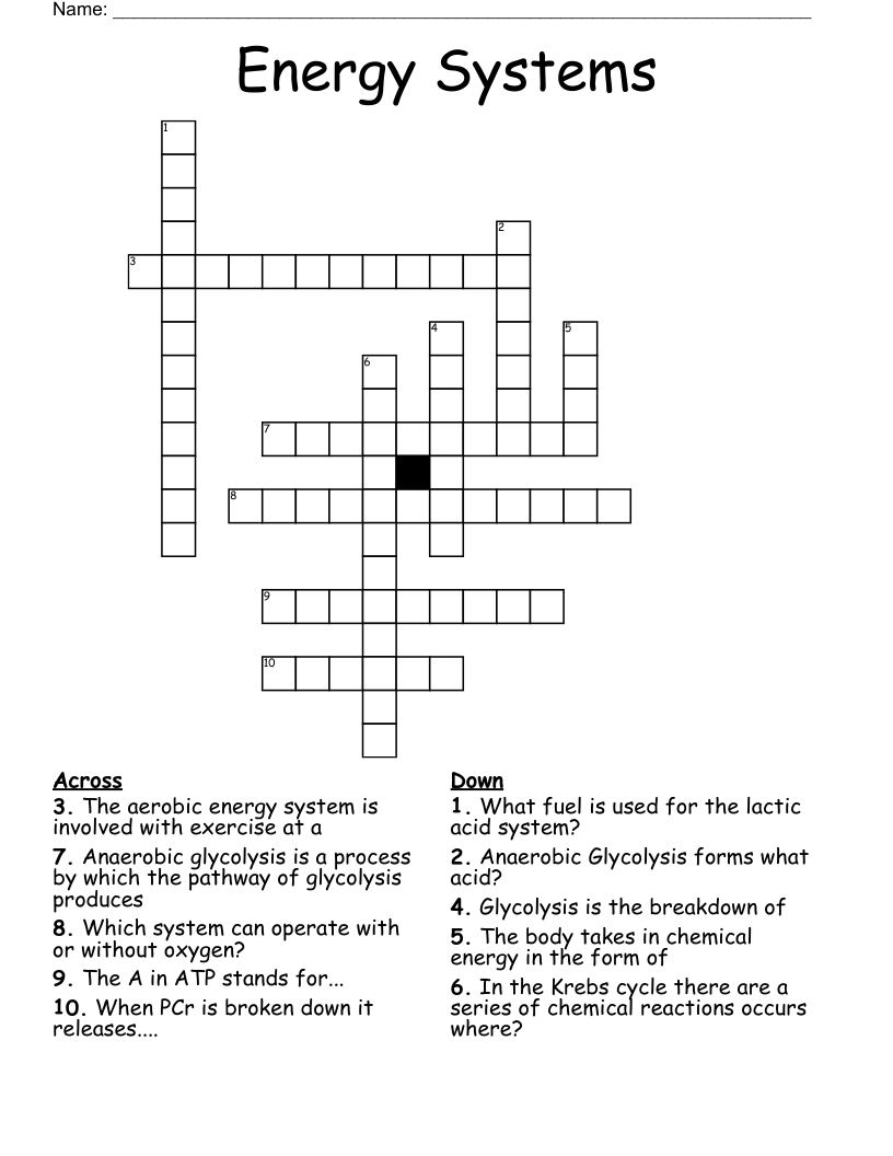 Energy Systems  Crossword
