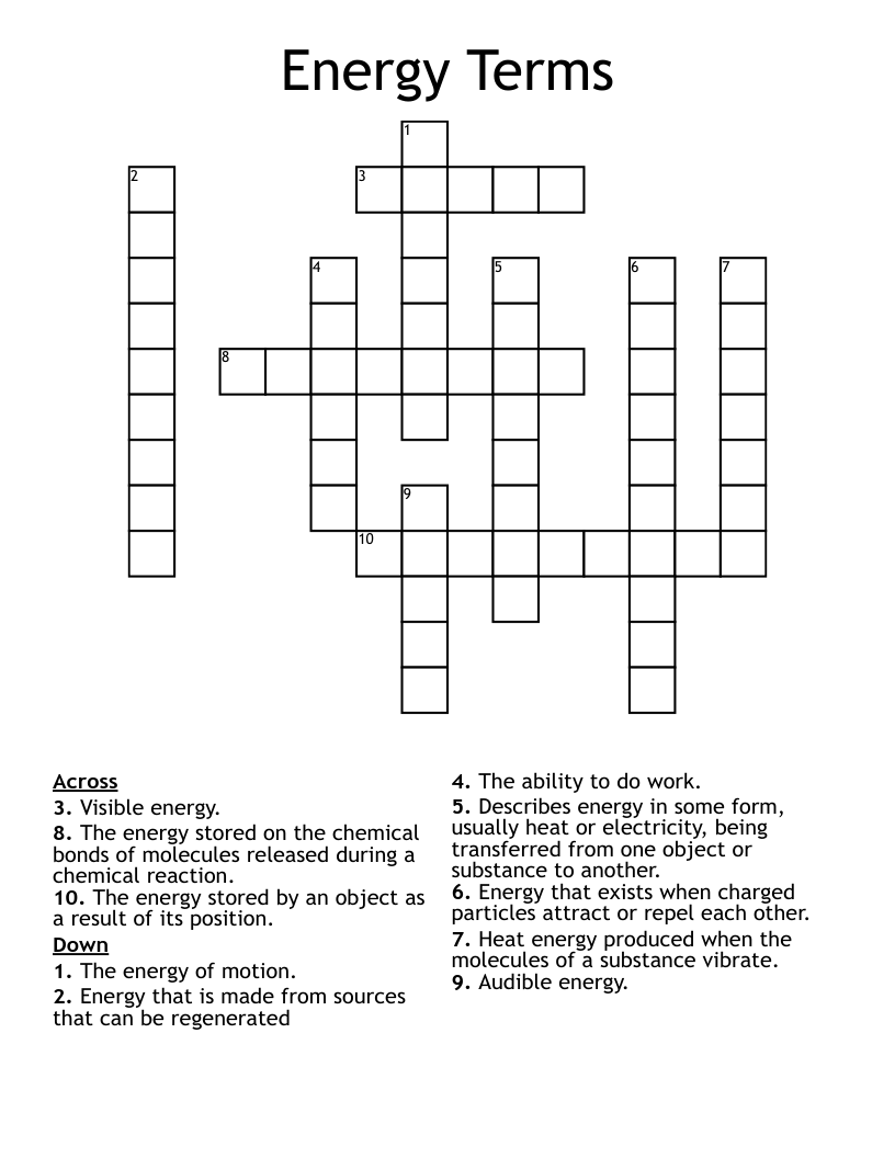 Energy Terms Crossword