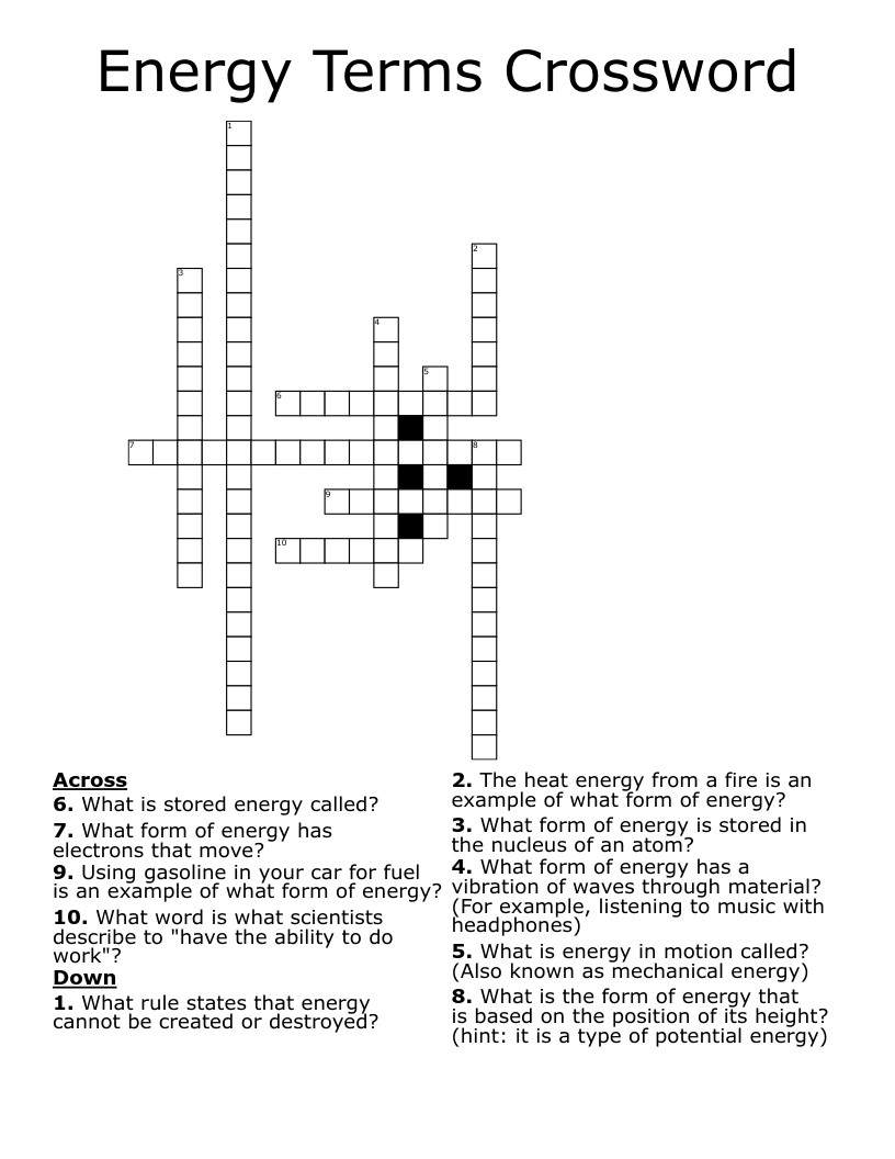 Energy Terms Crossword