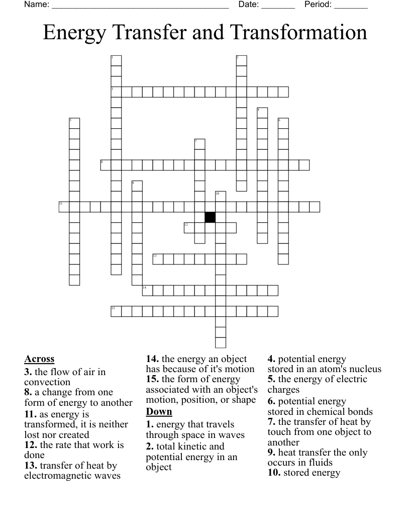 Energy Transfer and Transformation Crossword