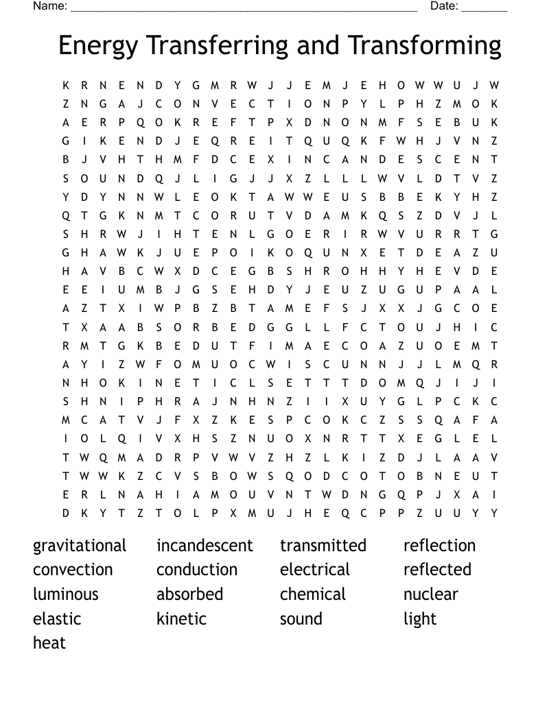 Energy Transferring and Transforming Word Search