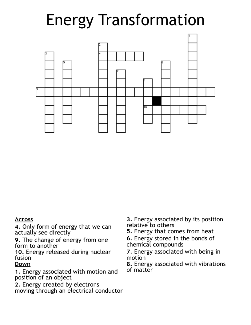Energy Transformation Crossword