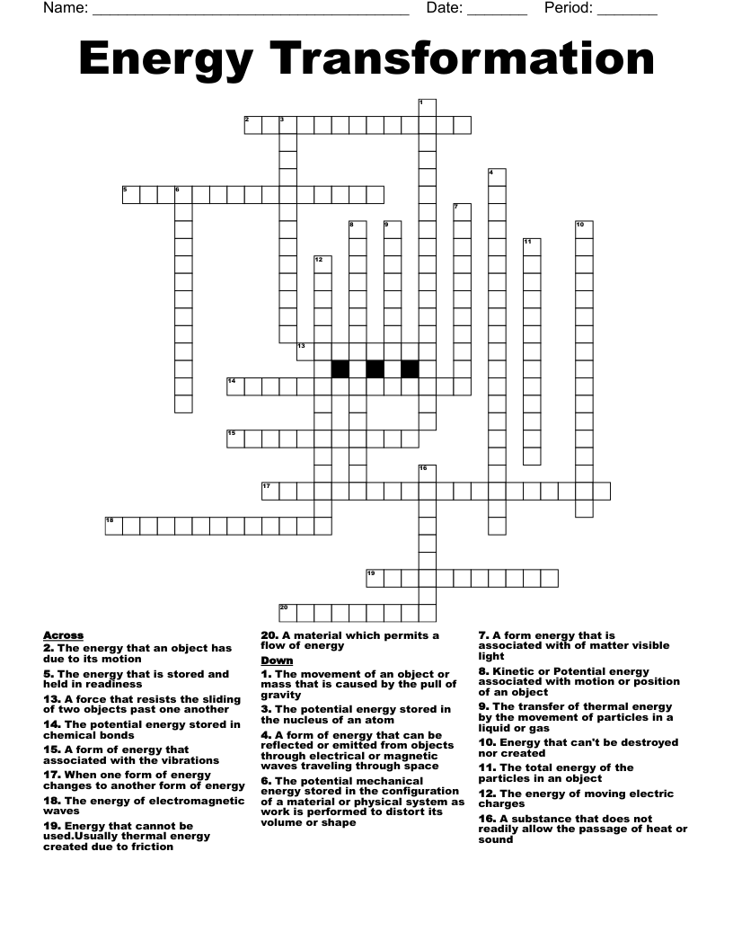 Energy Transformation Crossword