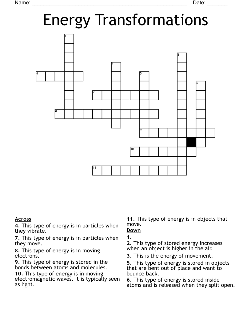 Energy Transformations Crossword