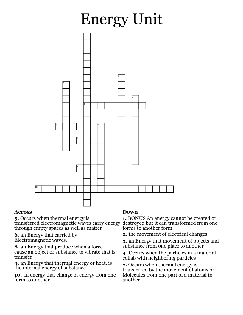 Energy Unit  Crossword