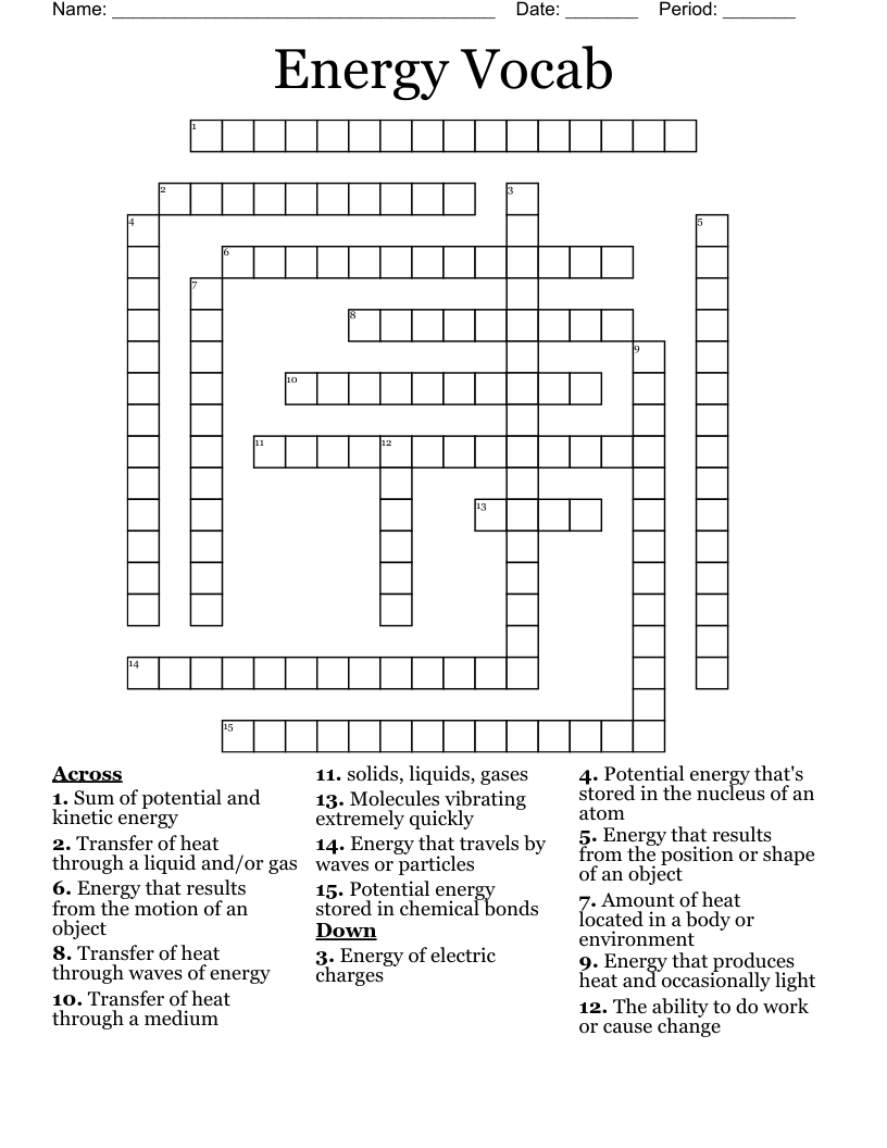 Energy Vocab Crossword