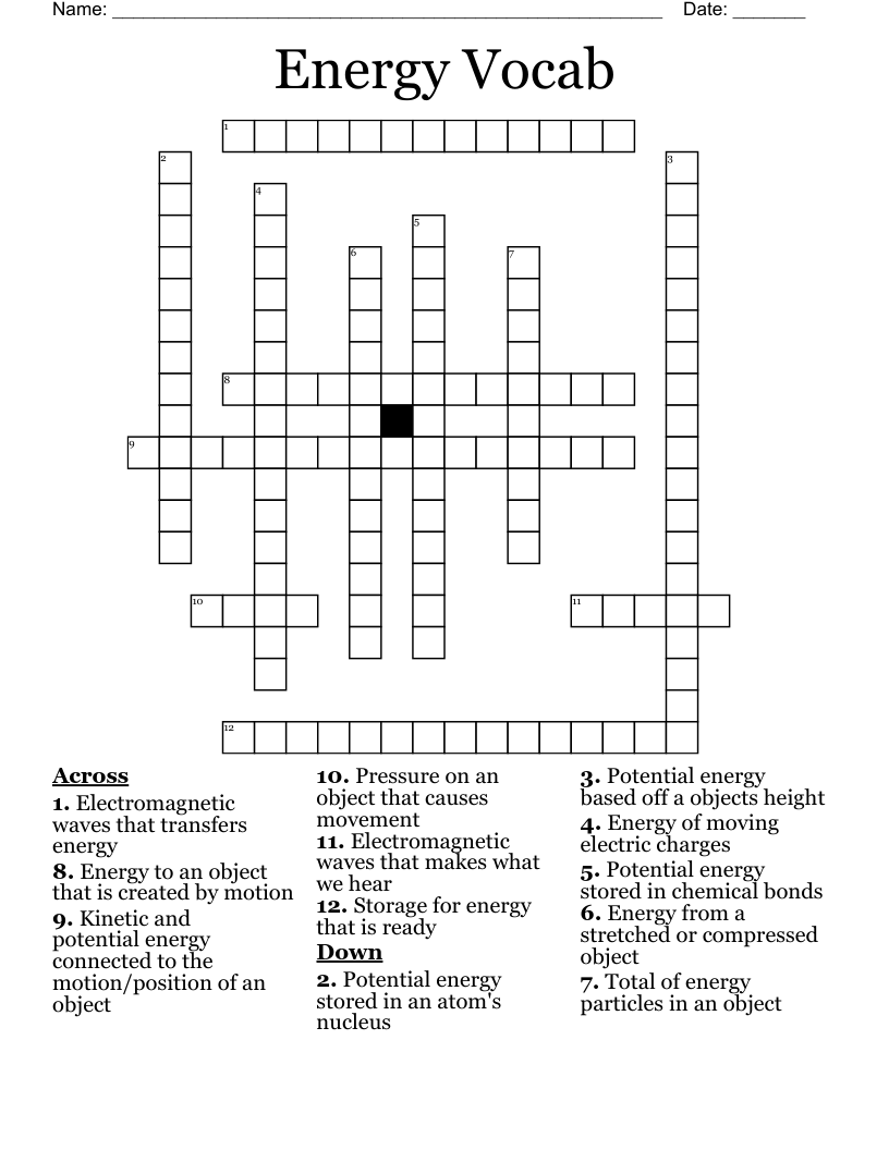 Energy Vocab Crossword