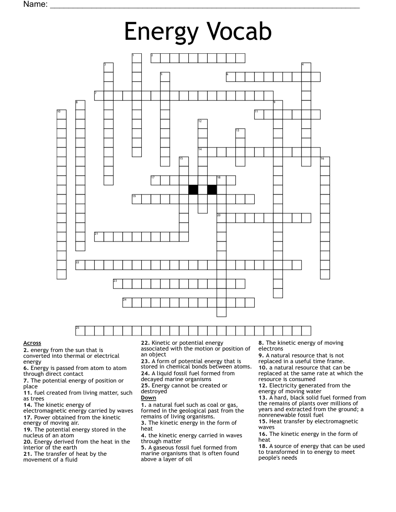 Energy Vocab Crossword