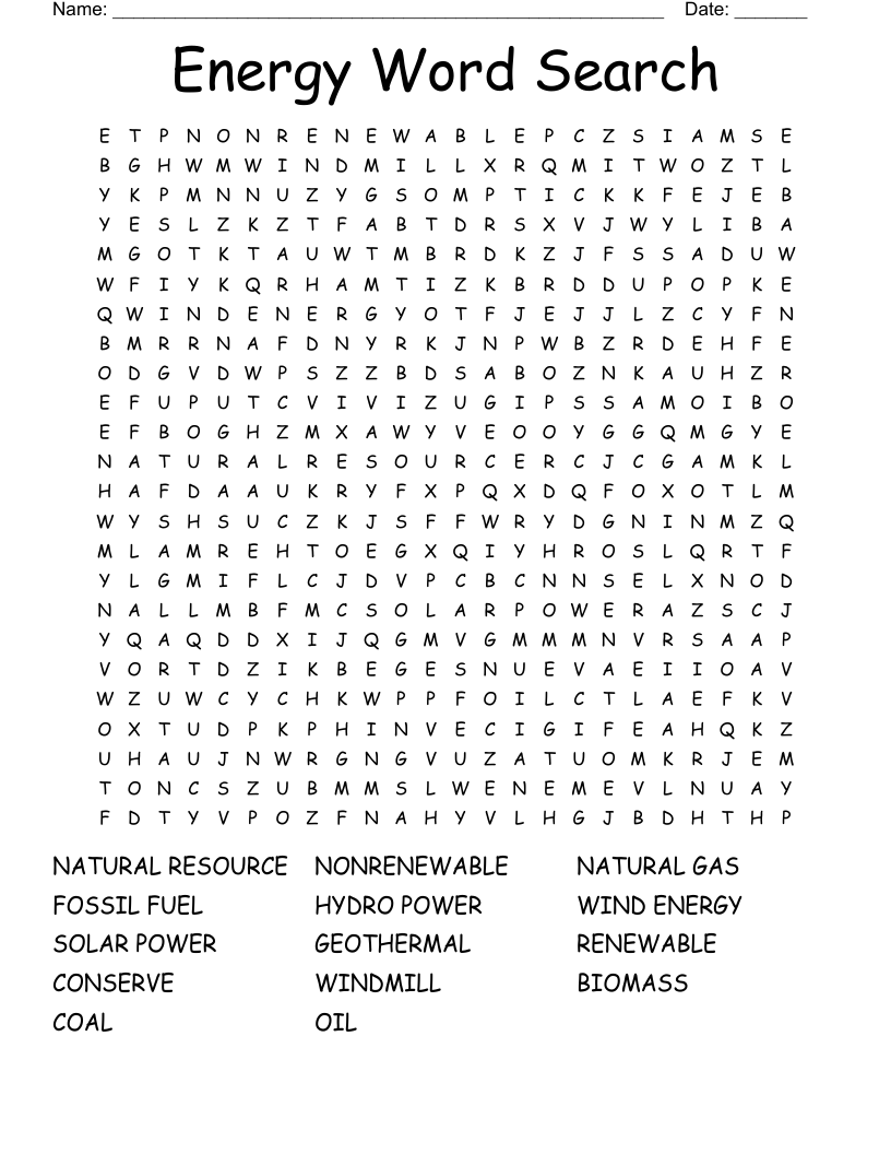 Energy Word Search
